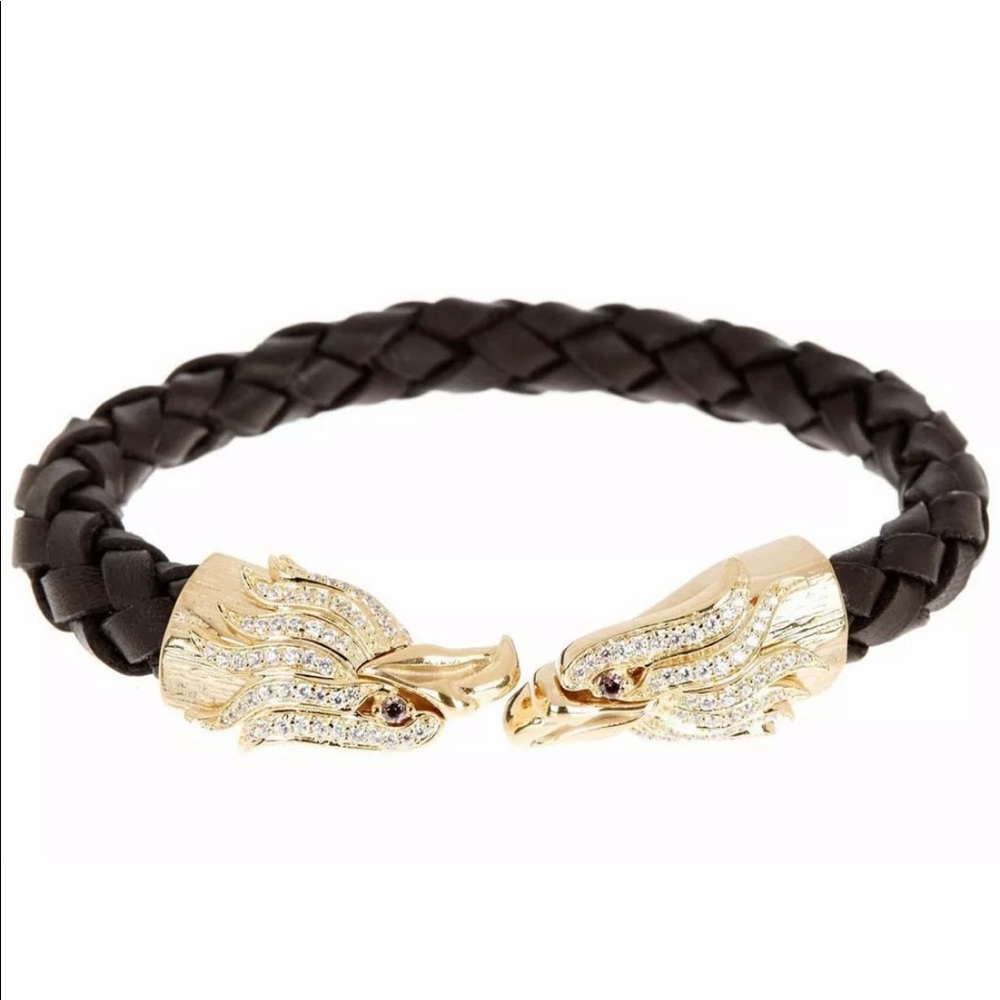 Men’s Blackjack goldplated eagle leather bracelet